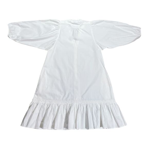 Brochu Walker White Cotton Poplin Drop Waist Ruffle Hem Dress Small - Picture 2 of 3